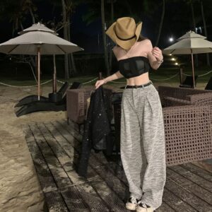 475 pantsXiaoxiang style high-end Xiaoxiang style mid high waist wide leg pants with a hanging feel straight leg casual pants for women