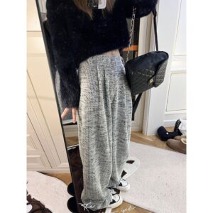475Xiaoxiang style high-end Xiaoxiang style mid high waist wide leg pants with a hanging feel straight leg casual pants for women