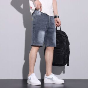 2502#  2025 Summer Thin Denim Shorts for Men and Adolescents, Loose Straight Tube Trendy Brand, Embroidered Pants with Patchwork, Men's Half Pants