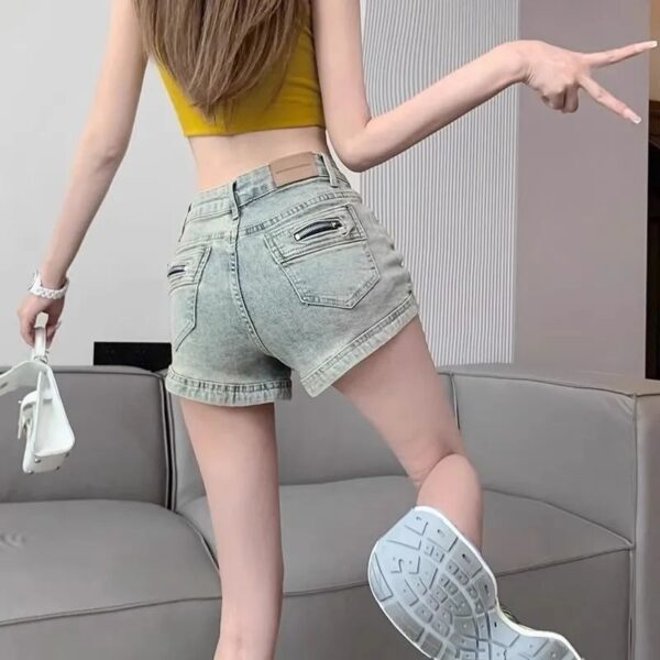 H49812025 summer new vintage zipper design denim shorts for women, high waisted retro slimming A-line hot pants for spicy girls