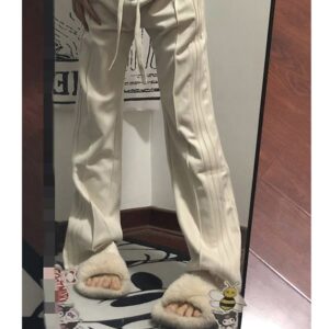 448Suede street retro casual pants for women in spring and autumn, high waisted wide leg straight leg floor pants
