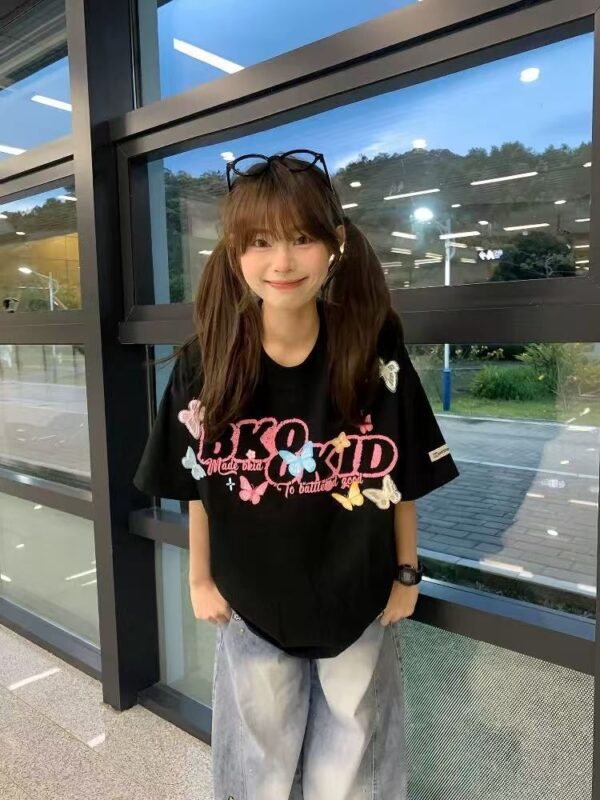 MML6825Original workmanship [220g pure cotton+large size+threaded collar+wrapped shoulder] Round neck short sleeved women's