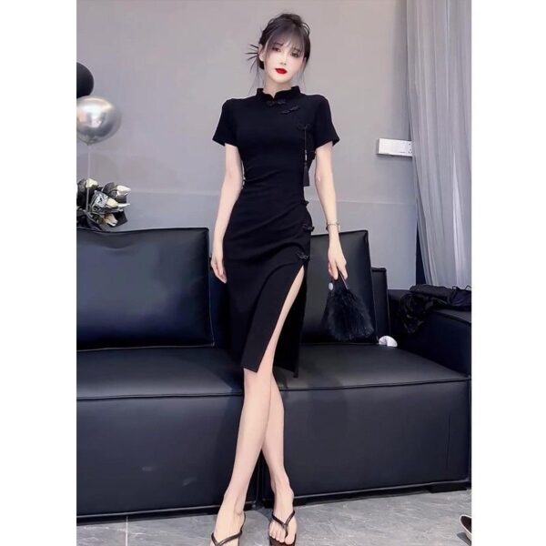 DS093Retro fashion western-style dress for women, summer high-end temperament, socialite, new Chinese style improved cheongsam dress