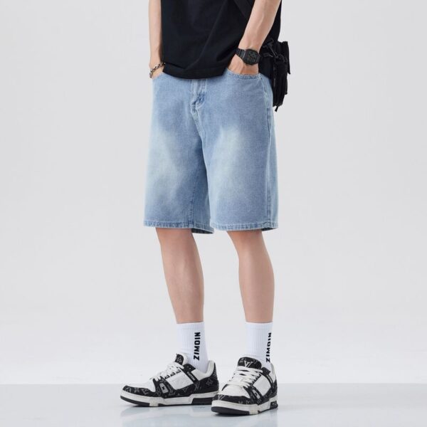 1315#  Light blue starry sky pattern denim shorts, loose straight leg 5-point pants