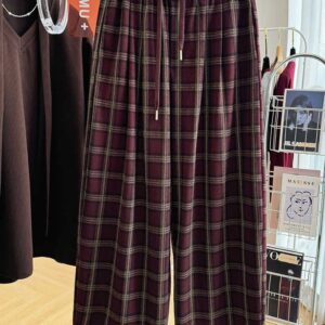 2A332Extra large 300 pound retro checkered casual pants for women in spring and autumn, loose wide leg straight leg pants, slim pants