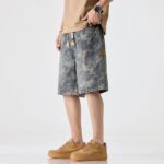 1311# Camouflage denim shorts for men, elastic waist, loose fit, summer thin design