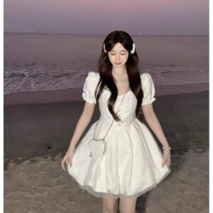 A7178Jacquard+mesh+zipper) fugitive princess milk sweet first love summer new dress