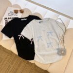 208002-12025 (92 cotton/8 spandex) 40 count 210g pure cotton foam bow design short sleeved T-shirt