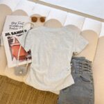 208002-12025 (92 cotton/8 spandex) 40 count 210g pure cotton foam bow design short sleeved T-shirt