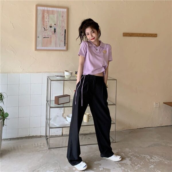 5332602025 Korean Bear Short sleeved T-shirt Women's New Summer Design Sense Short Drawstring Polo Collar
