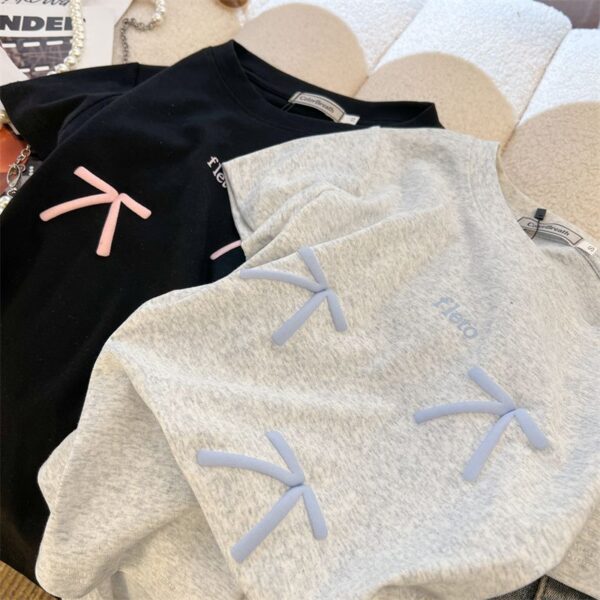 208002-12025 (92 cotton/8 spandex) 40 count 210g pure cotton foam bow design short sleeved T-shirt