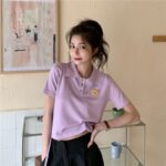 5332602025 Korean Bear Short sleeved T-shirt Women's New Summer Design Sense Short Drawstring Polo Collar