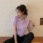 5332602025 Korean Bear Short sleeved T-shirt Women's New Summer Design Sense Short Drawstring Polo Collar