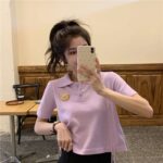 5332602025 Korean Bear Short sleeved T-shirt Women's New Summer Design Sense Short Drawstring Polo Collar