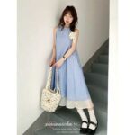DS261Striped texture fake two piece dress for women's summer new style, loose and slimming, with a hanging and elegant temperament, long skirt