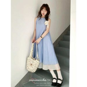 DS261Striped texture fake two piece dress for women's summer new style, loose and slimming, with a hanging and elegant temperament, long skirt