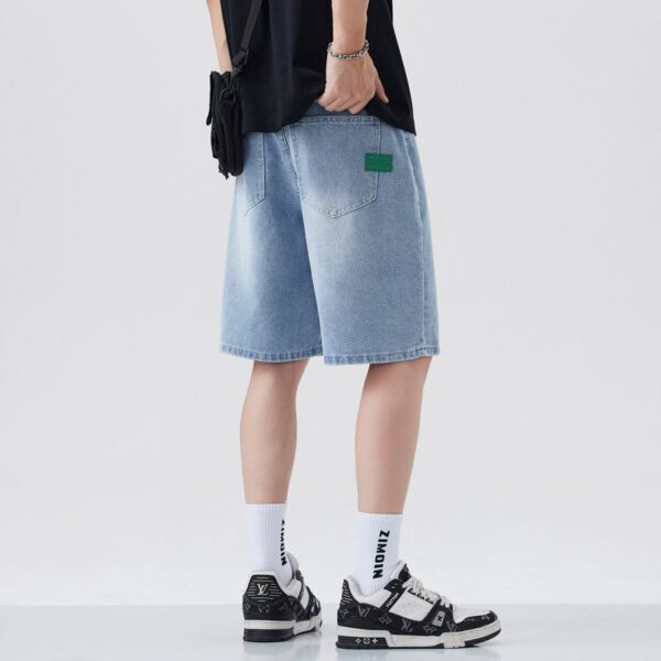 1315#  Light blue starry sky pattern denim shorts, loose straight leg 5-point pants