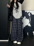 B886 2025 Blue Lace Lace Wide Leg Pants Spring and Autumn Winter New American Women's Style