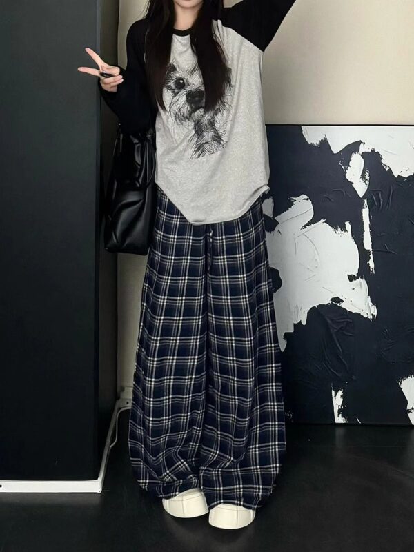 B886 2025 Blue Lace Lace Wide Leg Pants Spring and Autumn Winter New American Women's Style