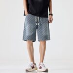 1312# Butterfly patterned denim shorts for men, elastic waist, summer thin design
