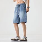 1313#  Ice Oxygen Elastic Waist Drawstring Cowboy Shorts for Men Summer Thin