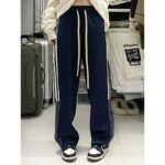 435Huamian composite milk silk college style contrasting striped wide leg pants, sports sweatpants, women's casual pants