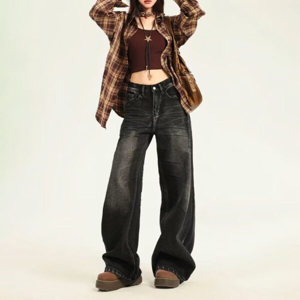 G3036-3 Retro wide leg jeans for women's autumn 2024 new design sense, loose straight leg slimming floor pants