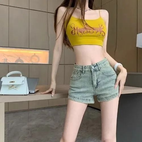 H49812025 summer new vintage zipper design denim shorts for women, high waisted retro slimming A-line hot pants for spicy girls