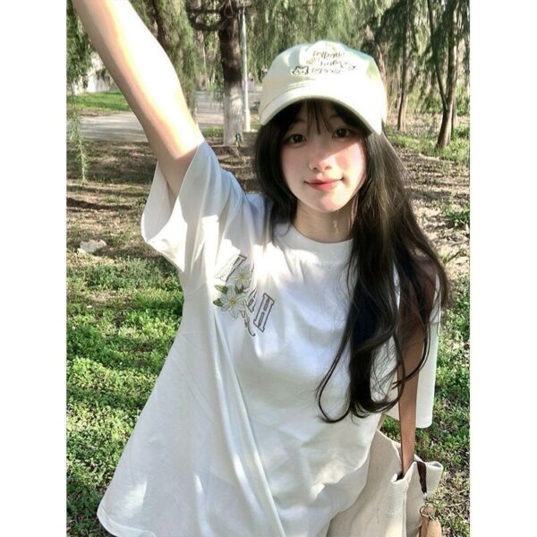 MML6819Original embroidery [220g pure cotton+large size+threaded collar+wrapped shoulder] round neck short sleeved women's