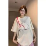 MML6818Original workmanship [220g pure cotton+large size+threaded collar+wrapped shoulder] Round neck short sleeved women's