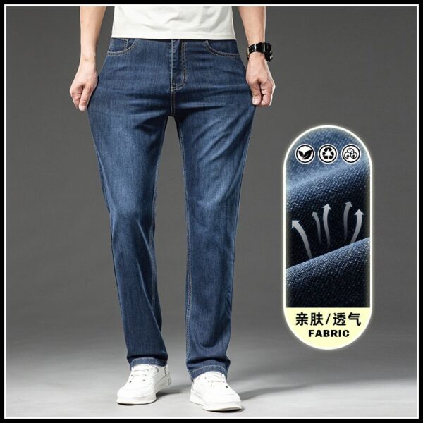 706#  New (dark gray bottom - slim fit model picture) ultra-thin breathable loose straight leg business denim pants