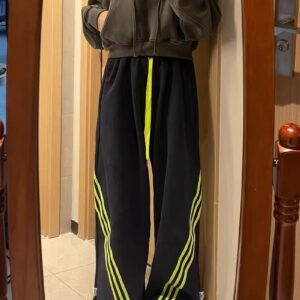 B760Grey [3D Waist Head] navy blue sweatpants with children's stripes, casual, loose, lazy, wide leg, sports floor pants
