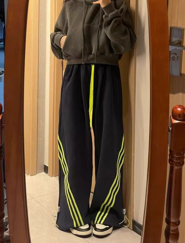 B760Grey [3D Waist Head] navy blue sweatpants with children's stripes, casual, loose, lazy, wide leg, sports floor pants