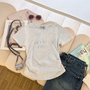 208003-12025 (92 cotton/8 spandex) 40 count 210g pure cotton sparkling letter shoulder short sleeved T-shirt