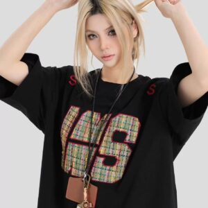 MML6826Original print 【 21 pieces of 220g pure cotton+large size+threaded collar+wrapped shoulder 】 round neck short sleeved women