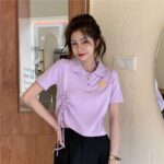 5332602025 Korean Bear Short sleeved T-shirt Women's New Summer Design Sense Short Drawstring Polo Collar