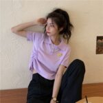 5332602025 Korean Bear Short sleeved T-shirt Women's New Summer Design Sense Short Drawstring Polo Collar