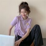 5332602025 Korean Bear Short sleeved T-shirt Women's New Summer Design Sense Short Drawstring Polo Collar