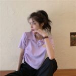 5332602025 Korean Bear Short sleeved T-shirt Women's New Summer Design Sense Short Drawstring Polo Collar