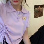 5332602025 Korean Bear Short sleeved T-shirt Women's New Summer Design Sense Short Drawstring Polo Collar