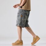 1311# Camouflage denim shorts for men, elastic waist, loose fit, summer thin design