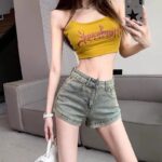 H49812025 summer new vintage zipper design denim shorts for women, high waisted retro slimming A-line hot pants for spicy girls