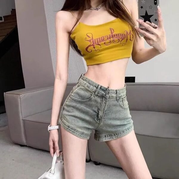 H49812025 summer new vintage zipper design denim shorts for women, high waisted retro slimming A-line hot pants for spicy girls