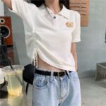 5332602025 Korean Bear Short sleeved T-shirt Women's New Summer Design Sense Short Drawstring Polo Collar