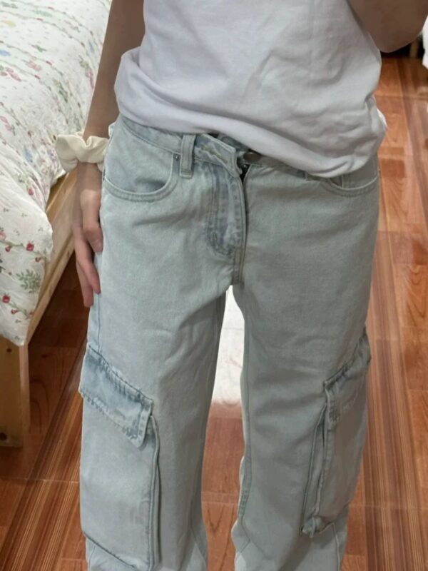 F13355 Light colored work pants for women in spring and autumn, new style for spicy girls, small stature, high waist, loose fit, slimming straight leg, floor dragging, wide leg denim