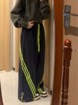 B760Grey [3D Waist Head] navy blue sweatpants with children's stripes, casual, loose, lazy, wide leg, sports floor pants