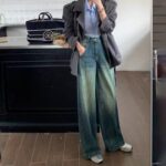G3031-1Fashionable new Harajuku trend ins retro distressed narrow leg jeans for women with high waists popular Japanese style