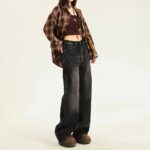G3036-3 Retro wide leg jeans for women's autumn 2024 new design sense, loose straight leg slimming floor pants