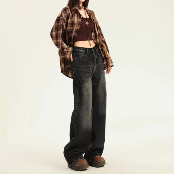 G3036-3 Retro wide leg jeans for women's autumn 2024 new design sense, loose straight leg slimming floor pants