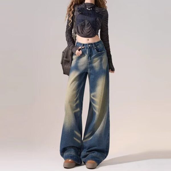 G3055-2High waisted American retro jeans for women in spring 2025, new straight leg loose fit slimming wide leg floor pants
